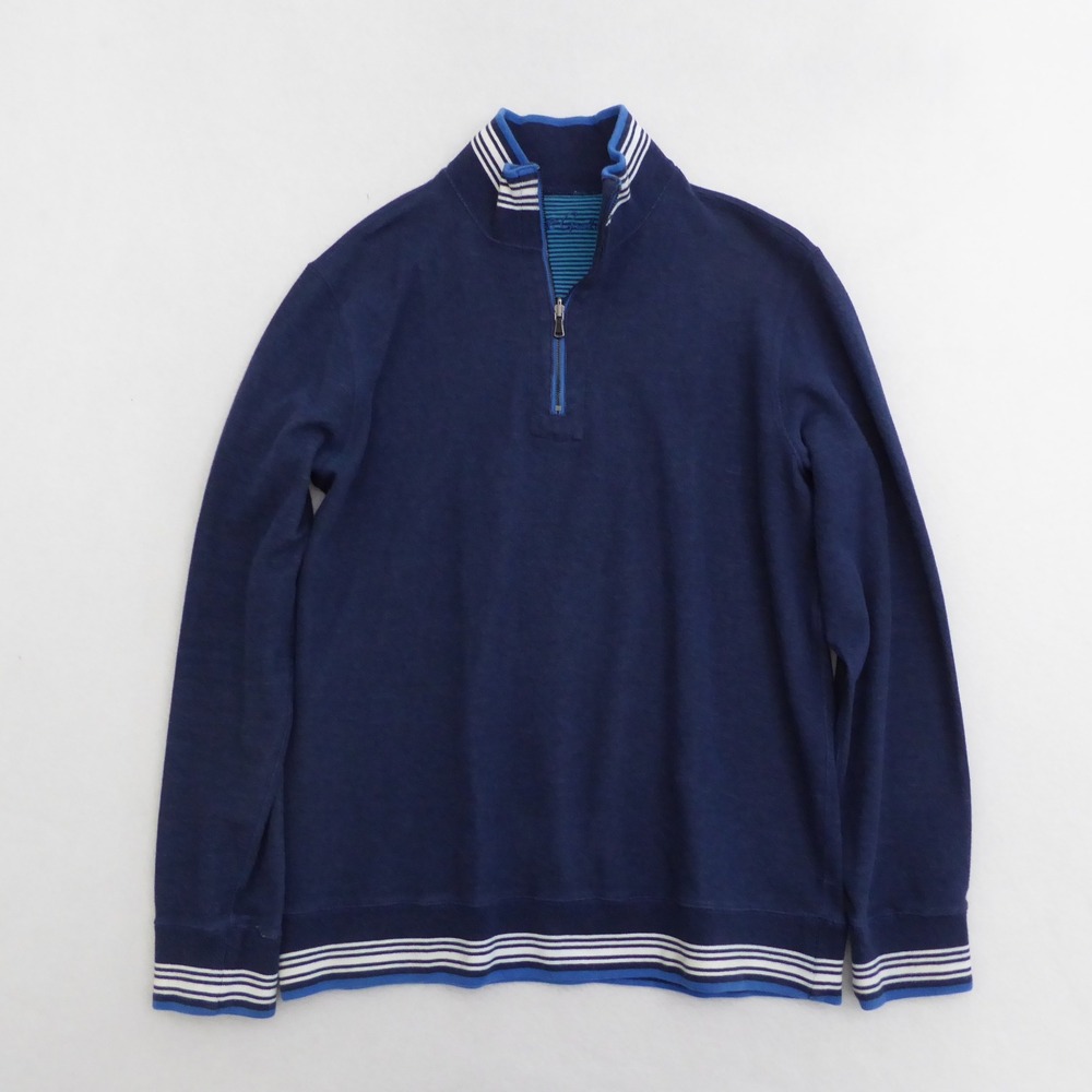 Robert Graham Mens 1/4 Zip Reversible Pullover Sweatshirt Striped Blue Size XL